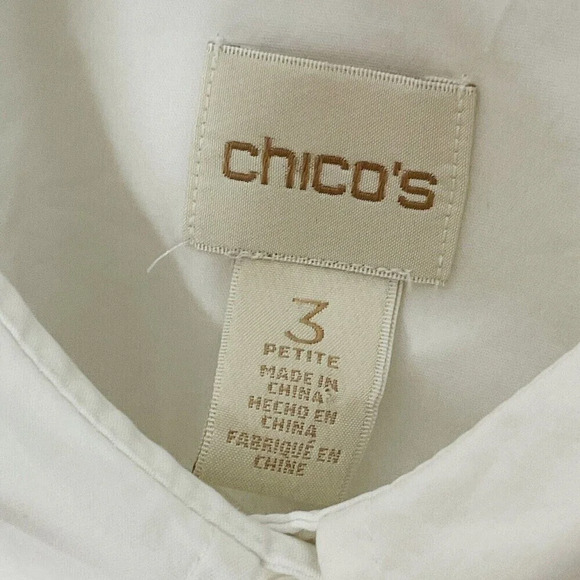 Chicos Button Up Shirt Womens Sz 3 Cut-Out White Minimalist Business Casual - Picture 5 of 12